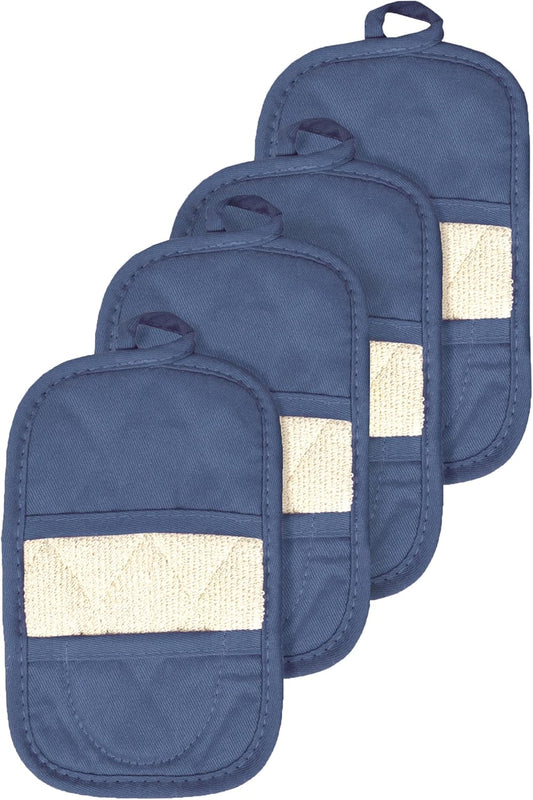 Ritz Premium Pot Holders & Heating Pads (4-Pack), 8.5" x 5.5", Heat Resistant, 100% Cotton Terry-Looped Pocket, for Kitchen and Barbeque, Federal Blue