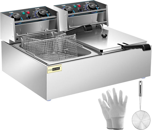 VIVOHOME 5000W 20.7 Qt Electric Deep Fryer with 60-Min Timer and Temperature Control, 2 x 6.35 QT Removable Baskets for Commercial and Home Use