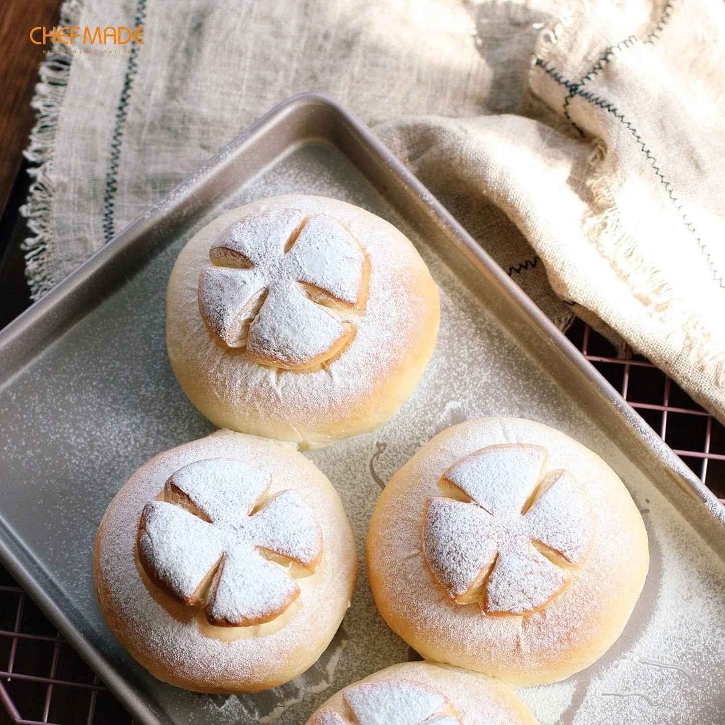 CHEFMADE 13-Inch Rimmed Baking Pan, Non-Stick Carbon Steel Cookie Sheet Pan for Oven Roasting Meat Bread Jelly Roll Battenberg Pizzas Pastries 9.7" x 13.6" x 1" (Champagne Gold)