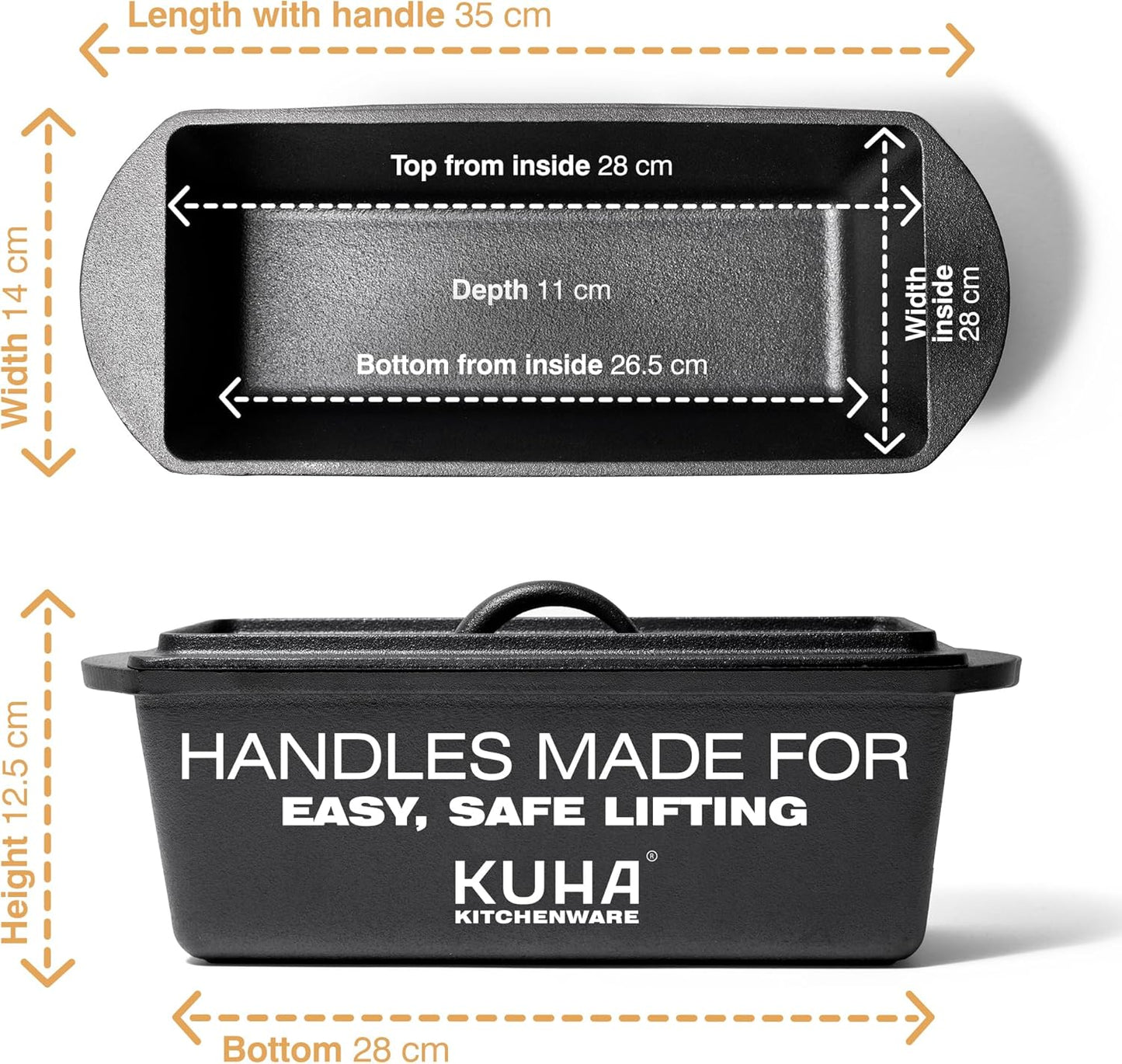 KUHA Cast Iron Bread Loaf Pan with Lid + Heat Resistant Gloves - Pre-Seasoned Cast Iron Bread Pan with Handles - Oven-safe bread pans for homemade bread - Ideal Loaf Pans for Campfire or Home Kitchen