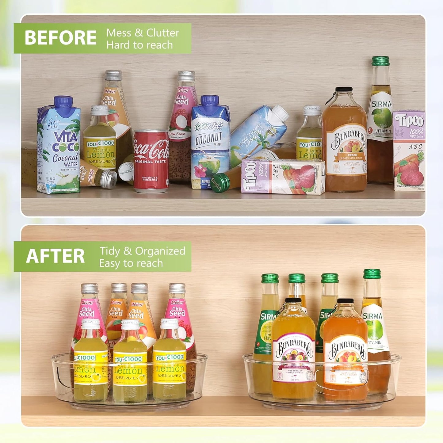 GUZON 4 Pack Lazy Susan Turntable for Cabinet, 10 Inch Lazy Susan Organizer with Handles and High Sides, Clear Rotating Organizer for Kitchen, Pantry, Dresser, Refrigerator, Bathroom, Table, Fridge