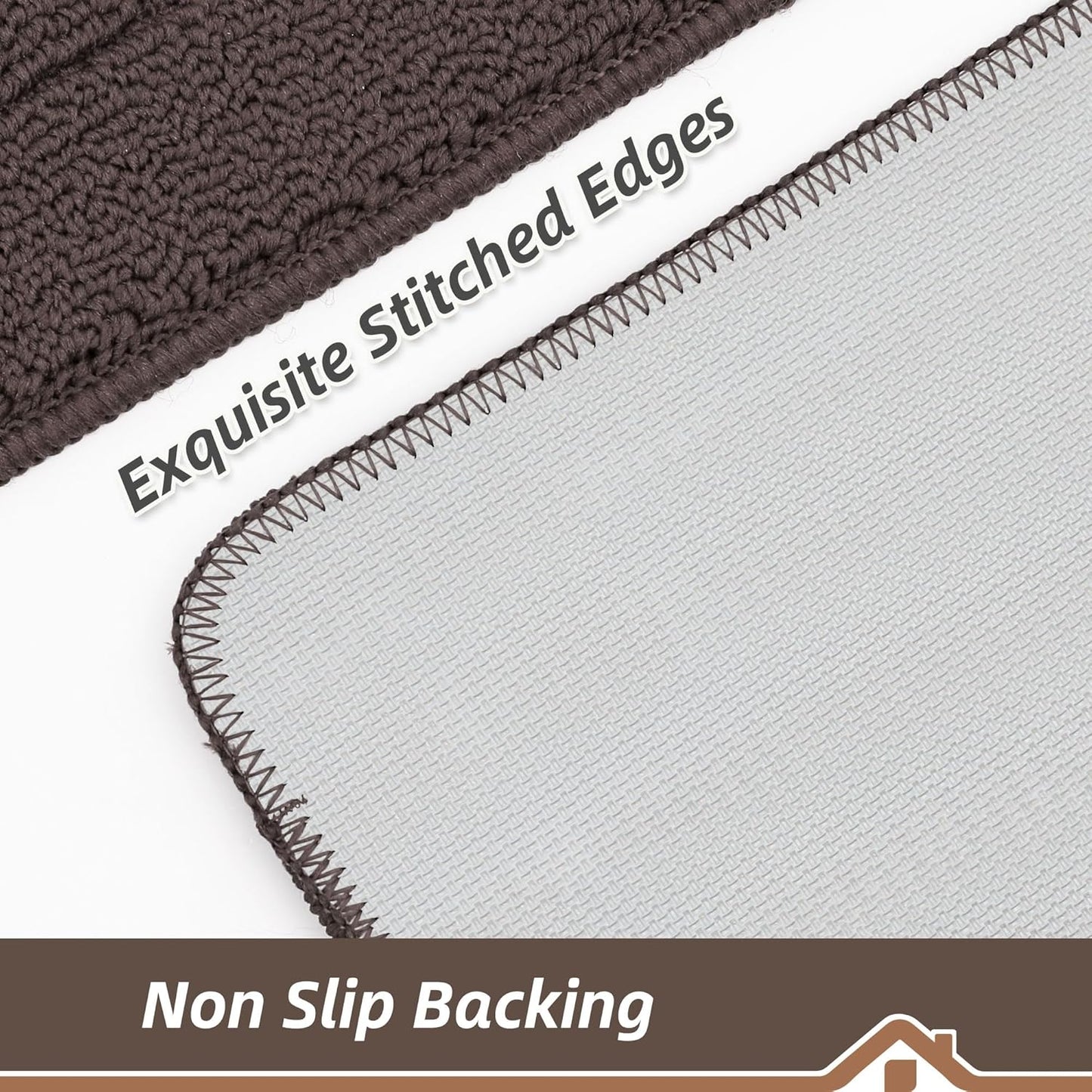 BEQHAUSE 30x18 Inch Kitchen Rug Mat Durable Kitchen Rugs Non-Slip Washable Absorbent Kitchen Mats for Floor Dirt-Resistant Semicircular Kitchen Mat (Brown)