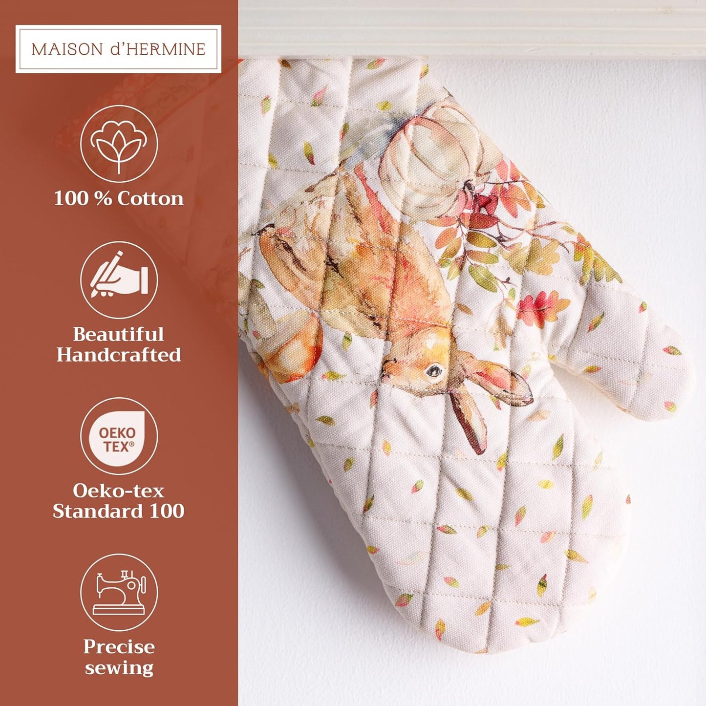 Maison d' Hermine Oven Gloves 100% Cotton Oven Mitt 7" x 13" with Loop Heat Resistant, BBQ, Cooking Gloves, Baking, Grilling, Kitchen, Handling Hot Pans (Pack of 1, Pumpkin Passion)