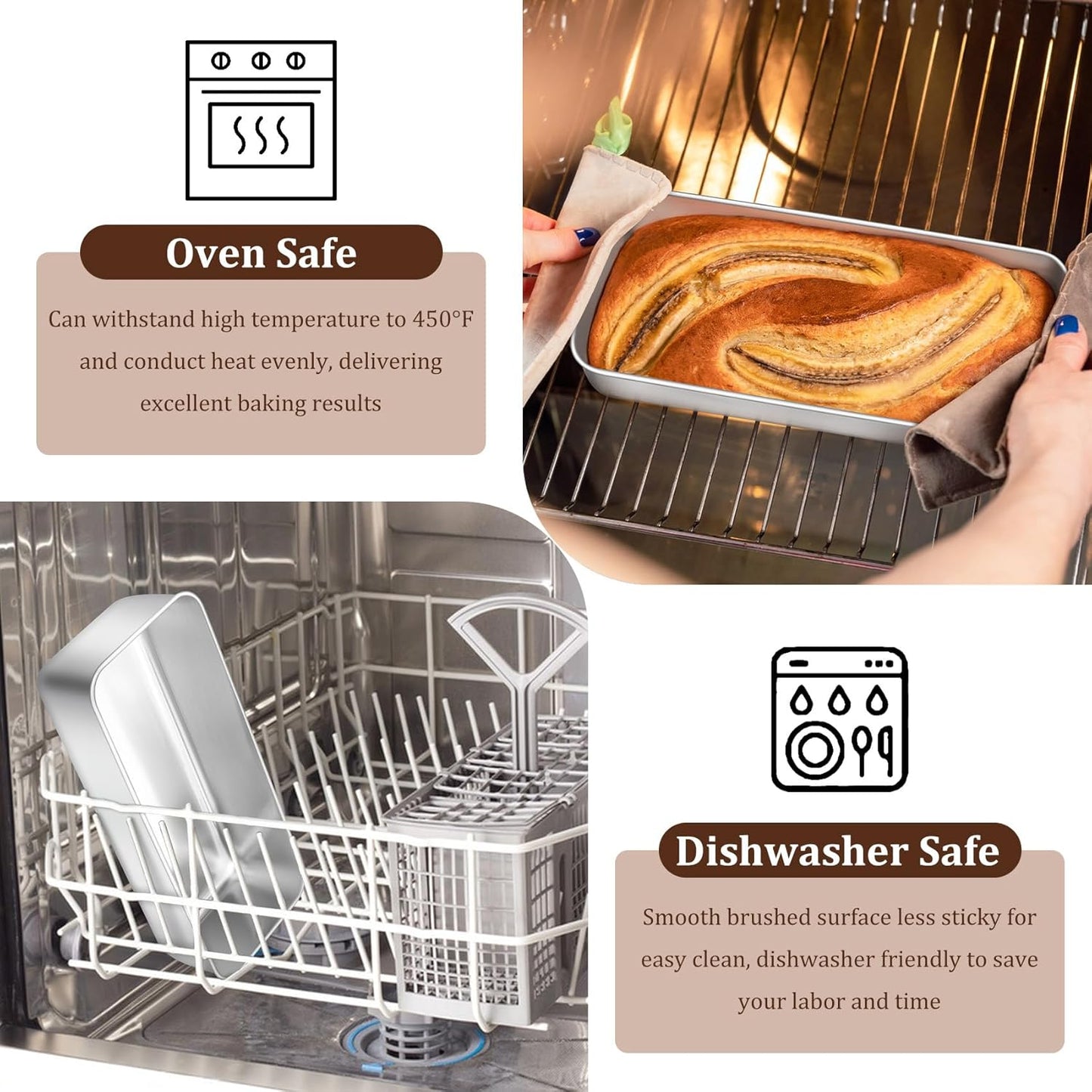 TeamFar Loaf Pan, 12 x 5 Inch Stainless Steel Loaf Pans for Baking Bread, Large Bread Loaf Baking Pan for Homemade Bread, Meatloaf, Cake, Brownies, Non-Toxic, Heavy-duty, Oven & Dishwasher Safe