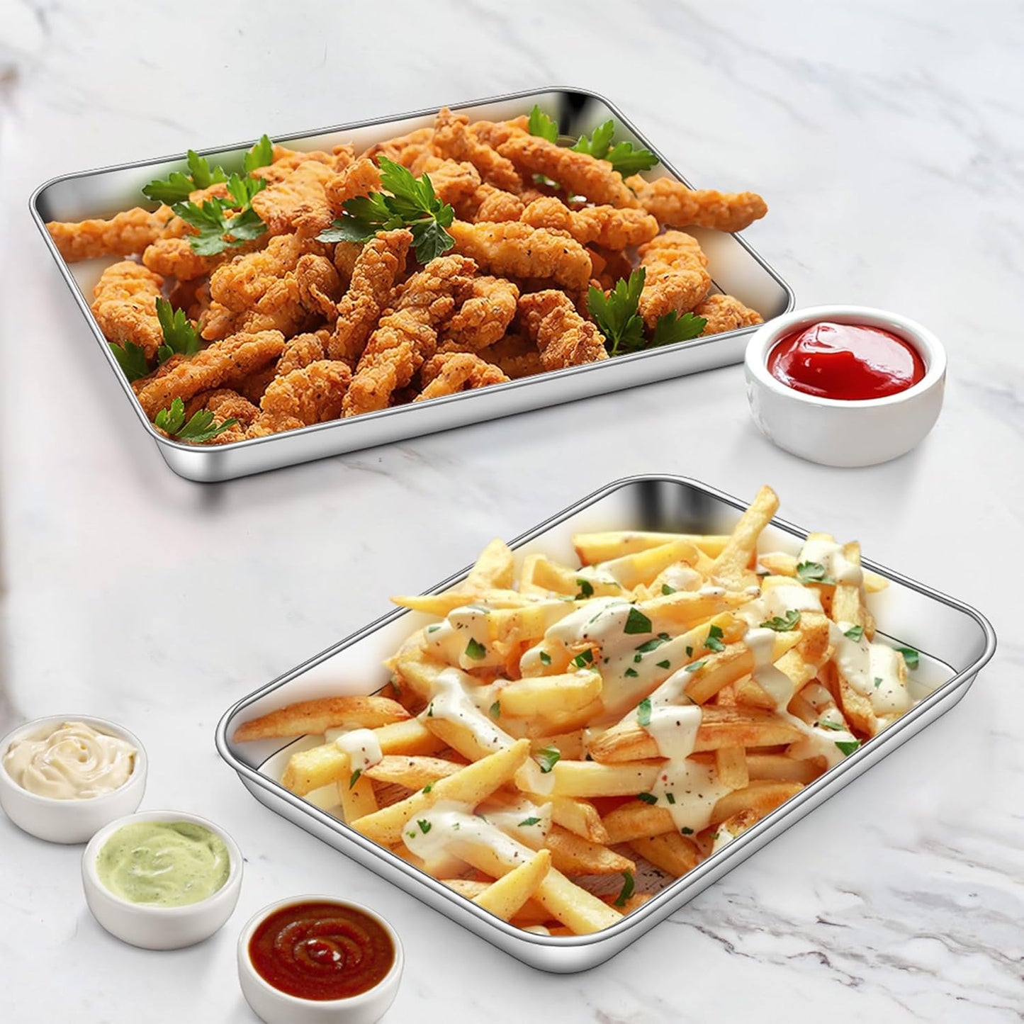 Homikit 1 Pack Baking Sheet, 9 x 7 Inches Stainless Steel Cookie Tray for Baking Cooking Toasting, Mini Metal Toaster Oven Baking Pan Non Stick, Rustproof & Mirror Finish, Dishwasher Safe