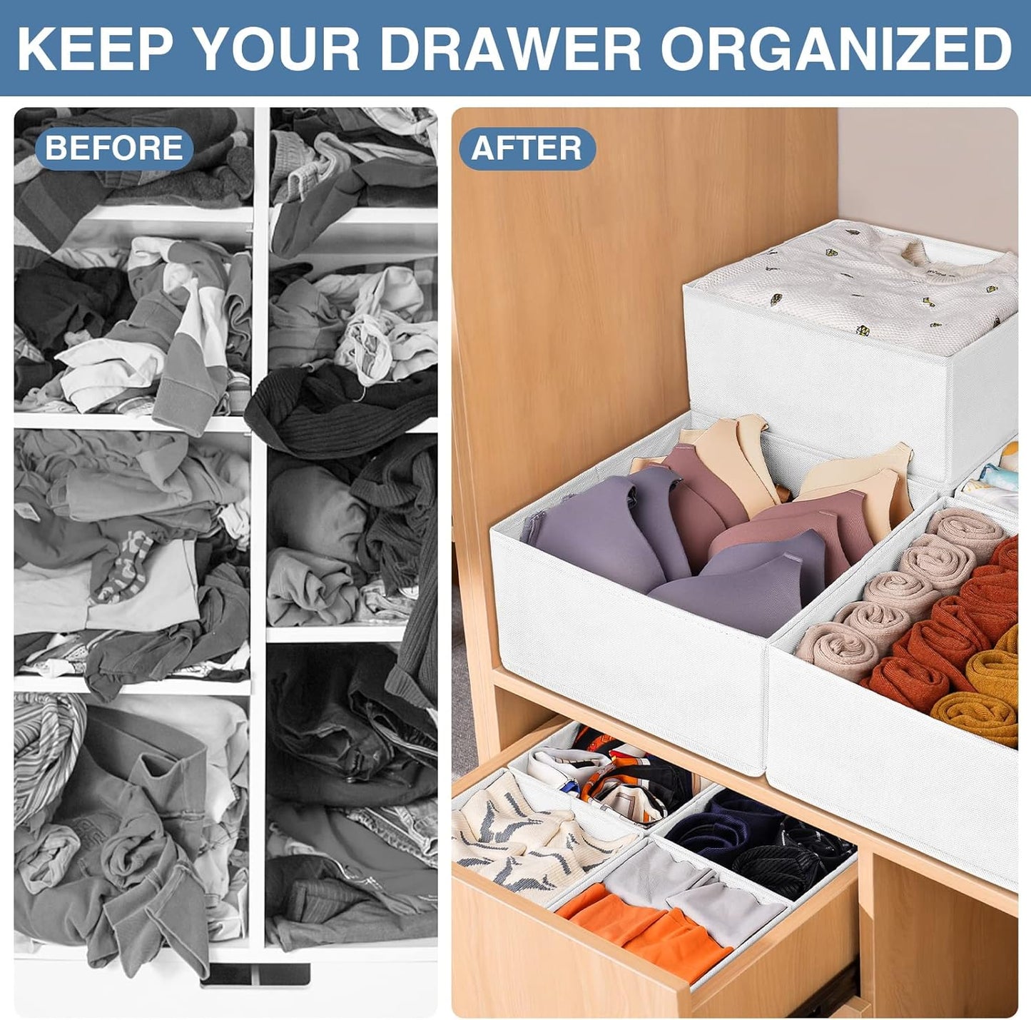 Criusia Drawer Organizer Clothes 12 Pack - Fabric Closet Organizers and Storage for Nursery Organization - Dresser Drawer Dividers for Baby Clothes/Socks/Underwear/Bras - College Dorm Room Essentials