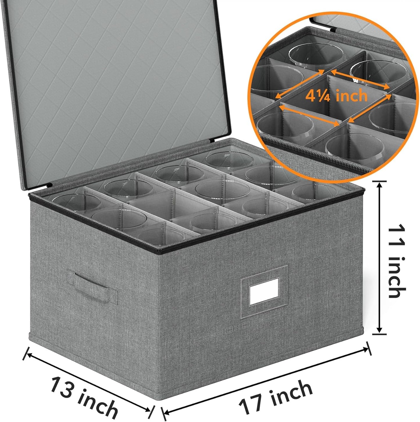SpaceAid Wine Glass Stemware Storage 2 Pack, China Storage Containers, Hard Shell Quilted Cases with Soft Plate Separators, Moving Supplies Packing Boxes for 24 Glasswares (Grey)