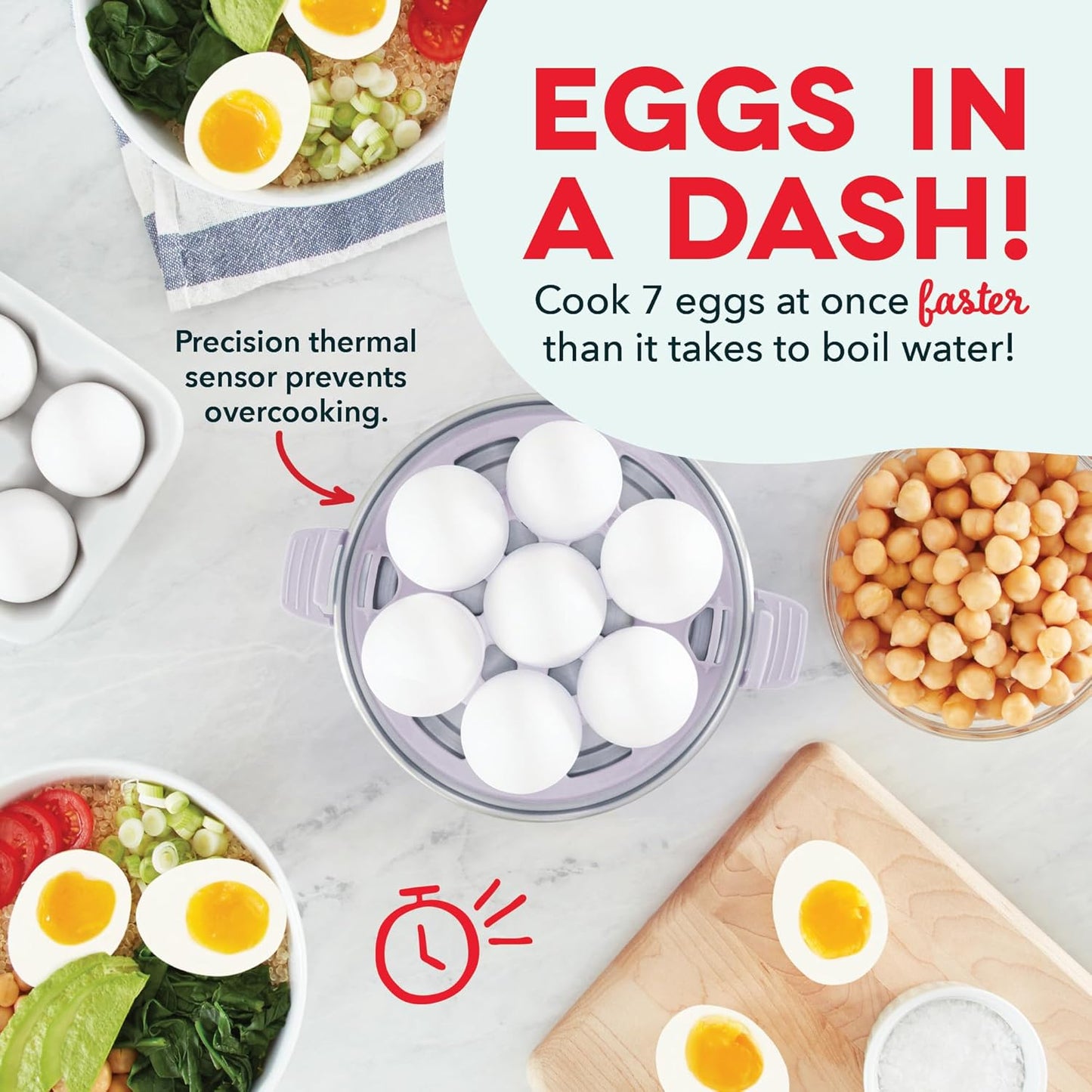DASH Rapid Egg Cooker: 7 Egg Capacity Electric Egg Cooker for Hard Boiled Eggs, Poached Eggs, Scrambled Eggs, or Omelets with Auto Shut Off Feature - Lavender