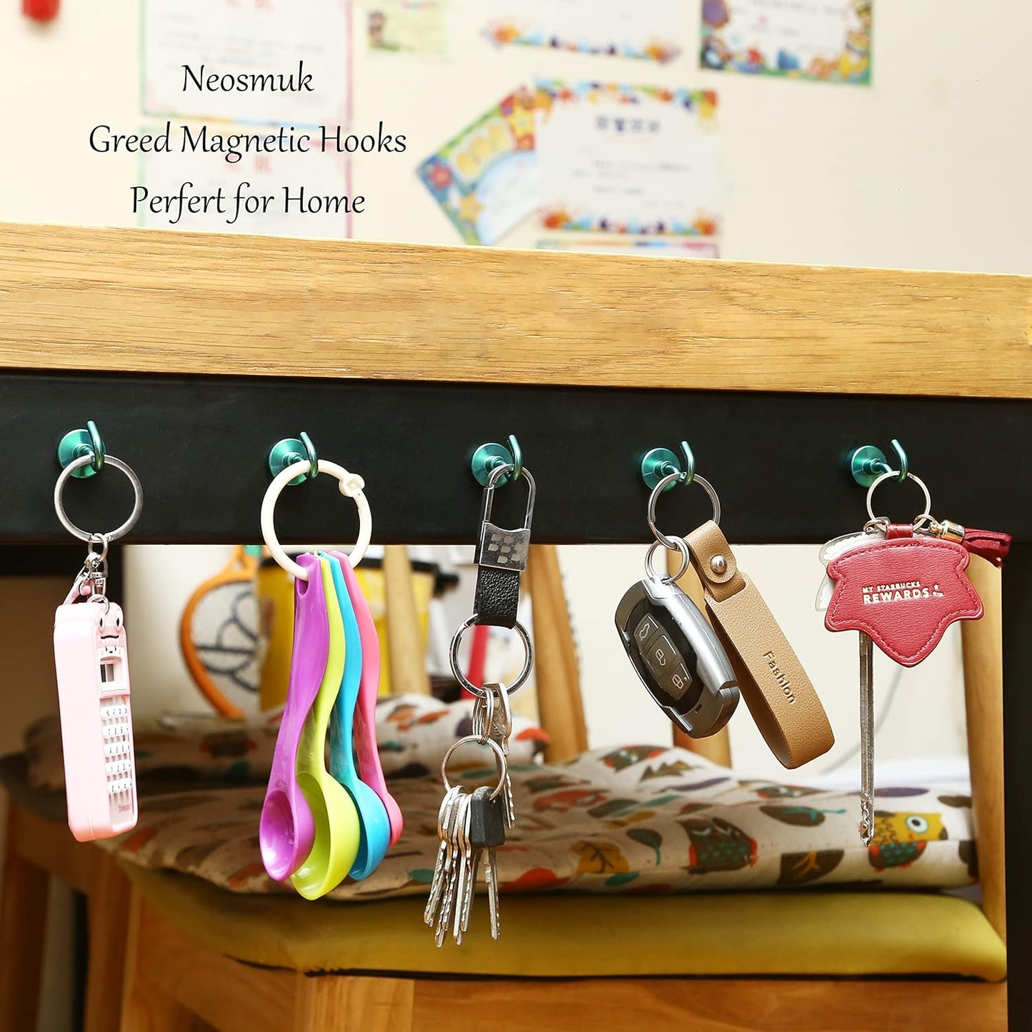 Neosmuk Magnetic Hooks,30lb+ Heavy Duty Earth Magnets with Hook for Refrigerator, Extra Strong Cruise Hook for Hanging, Magnetic Hanger for Curtain, Grill (Green, 15 Pack)