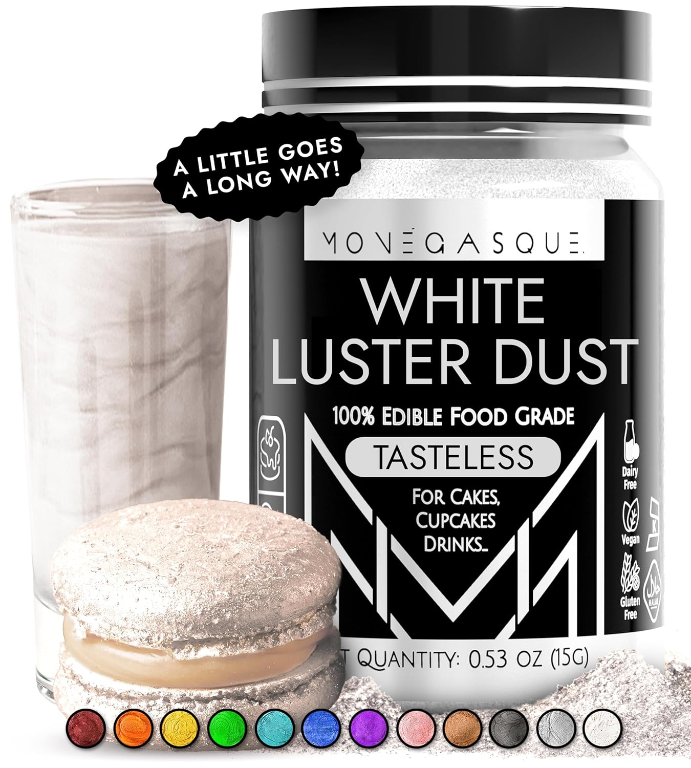 MONÉGASQUE White Edible Glitter for Drinks 15g – Edible Glitter for Cakes & Cocktails - Halloween Sprinkles White Luster Dust for Cocktail, Cake Decorating, Food Decorations Spray - Drink Shimmer