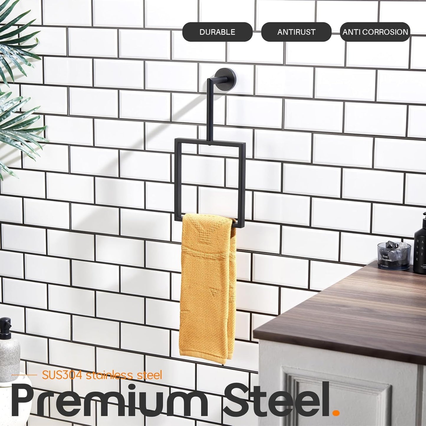 Towel Rack Black Hand Towel Ring Holder for Bathroom Wall Mount Stainless Steel Towels Hanger for Bathroom and Kitchen Decor, AN3005MB