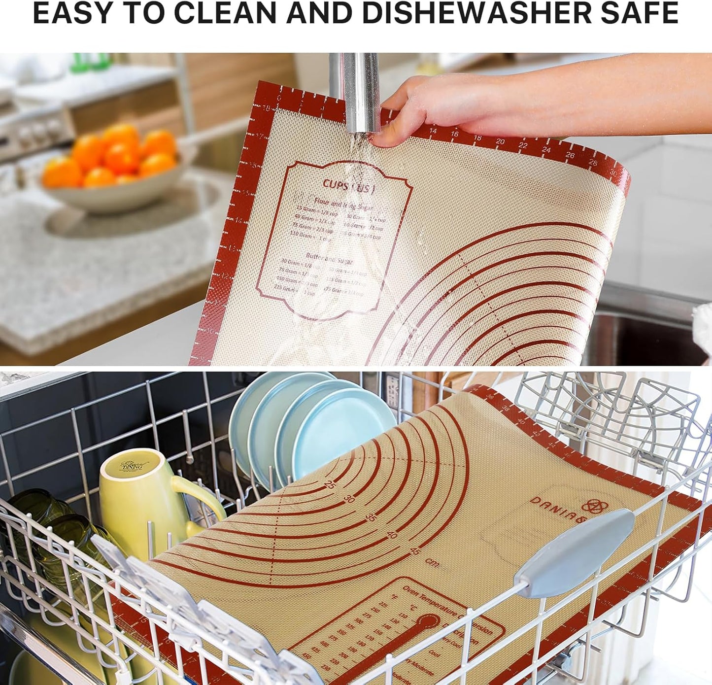 Silicone Baking Mat,36" x 24" Extra Thick Large Non Stick Sheet Mat with Measurement Non-slip Dough Rolling Mat,Reusable Food Grade Silicone Counter Mat for Making Cookies,Macarons,Bread and Pastry