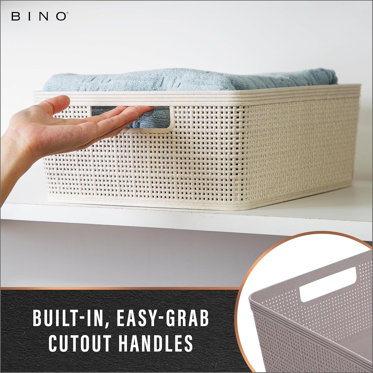 BINO | Woven Plastic Basket | Small (Natural Grey), 5-Pack | THE JUTE COLLECTION | Home Organization, Space - Saving Storage, Stylish Design | Jute Basket | Plastic Storage Basket