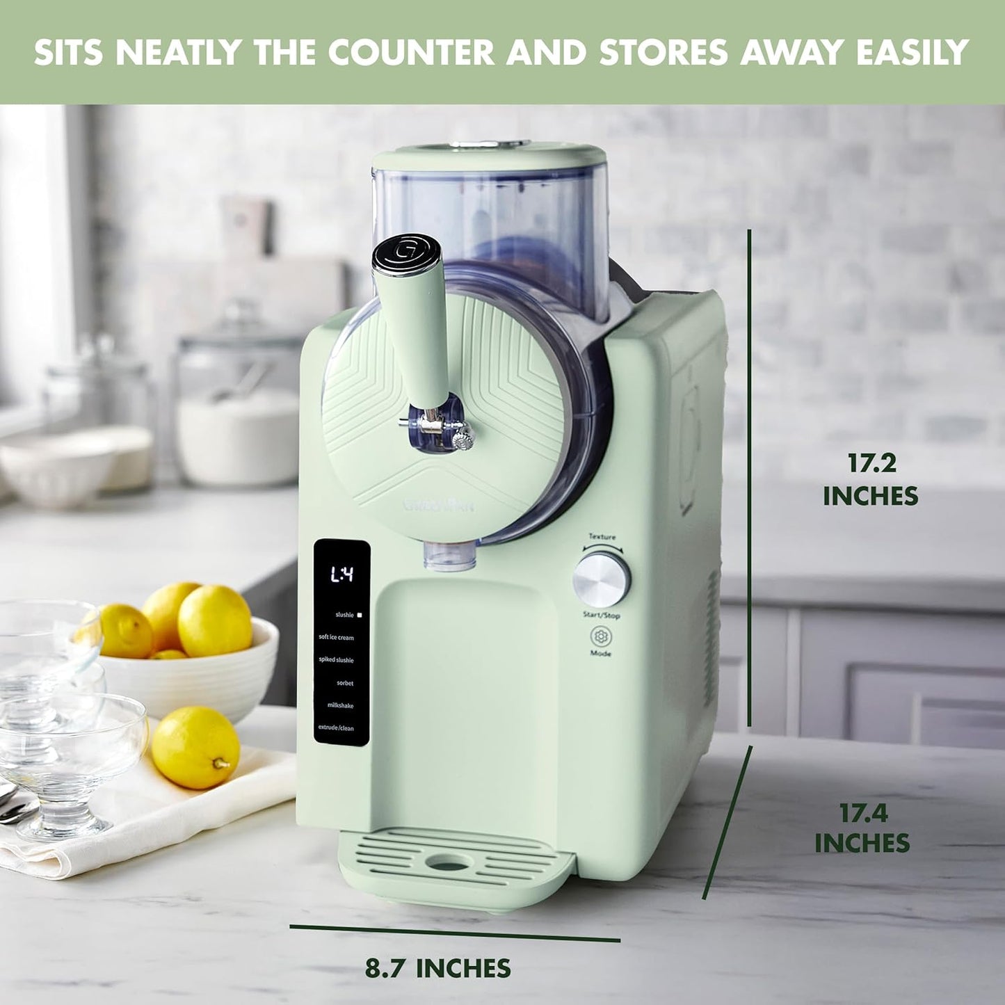 GreenPan Frost Ice Cream Machine & Frozen Drink Maker, Soft Serve, Slushie, Sorbet, Milkshakes & Cocktails, No Freezer Needed, 7 Textures, Quiet & Rapid, Easy Clean, Family Size, Pistachio Sage