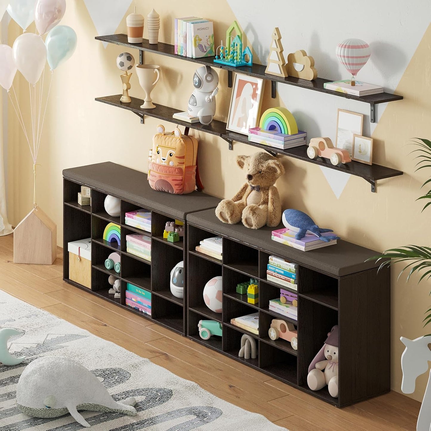 DINZI LVJ Long Wall Shelves, 55.1Inch Wall Mounted Shelves Set of 2, Extra Large Floating Storage Ledges with Sturdy Metal Brackets for Living Room, Bathroom, Bedroom, Kitchen, Espresso