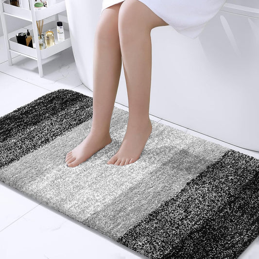 OLANLY Bathroom Rug Mat 44x24, Extra Soft and Absorbent Microfiber Bath Rugs, Non-Slip Plush Shaggy Bath Carpet Runner, Machine Wash Dry, Bath Mats for Bathroom Floor, Tub and Shower, Black