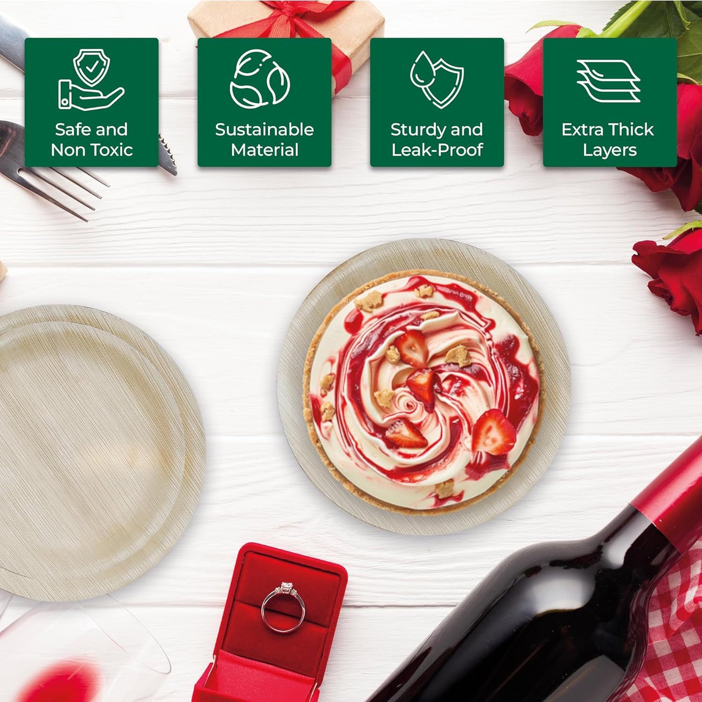 Palm Leaf Disposable Plates - Bamboo Plates Disposable 12 Inch Round (50pc) - 100% Compostable & Biodegradable Plastic-Free Plates - Heavy-Duty, Party Dinnerware Set - Microwave & Oven Safe