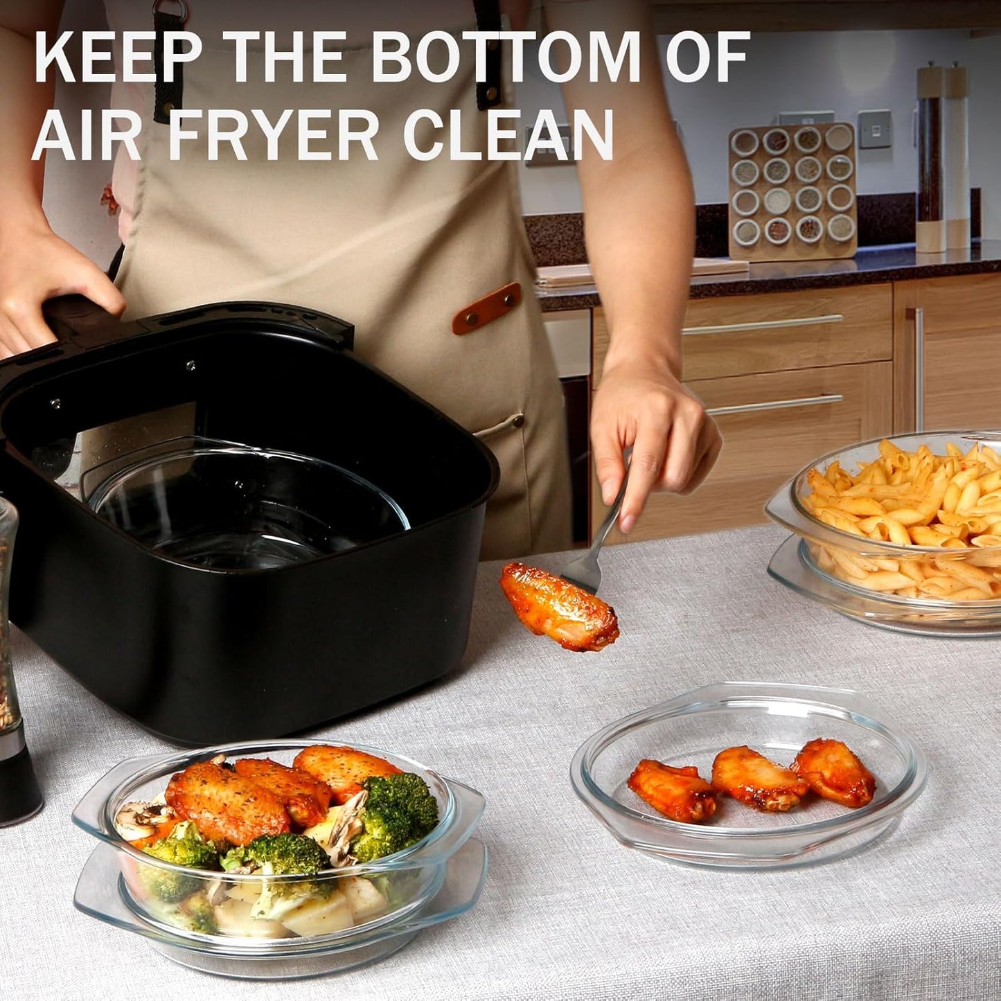 ZYER Round Glass Casserole Dish Set, Glass Casseroles with Lid (Set of 3-1L, 1.4L, 1.7L)