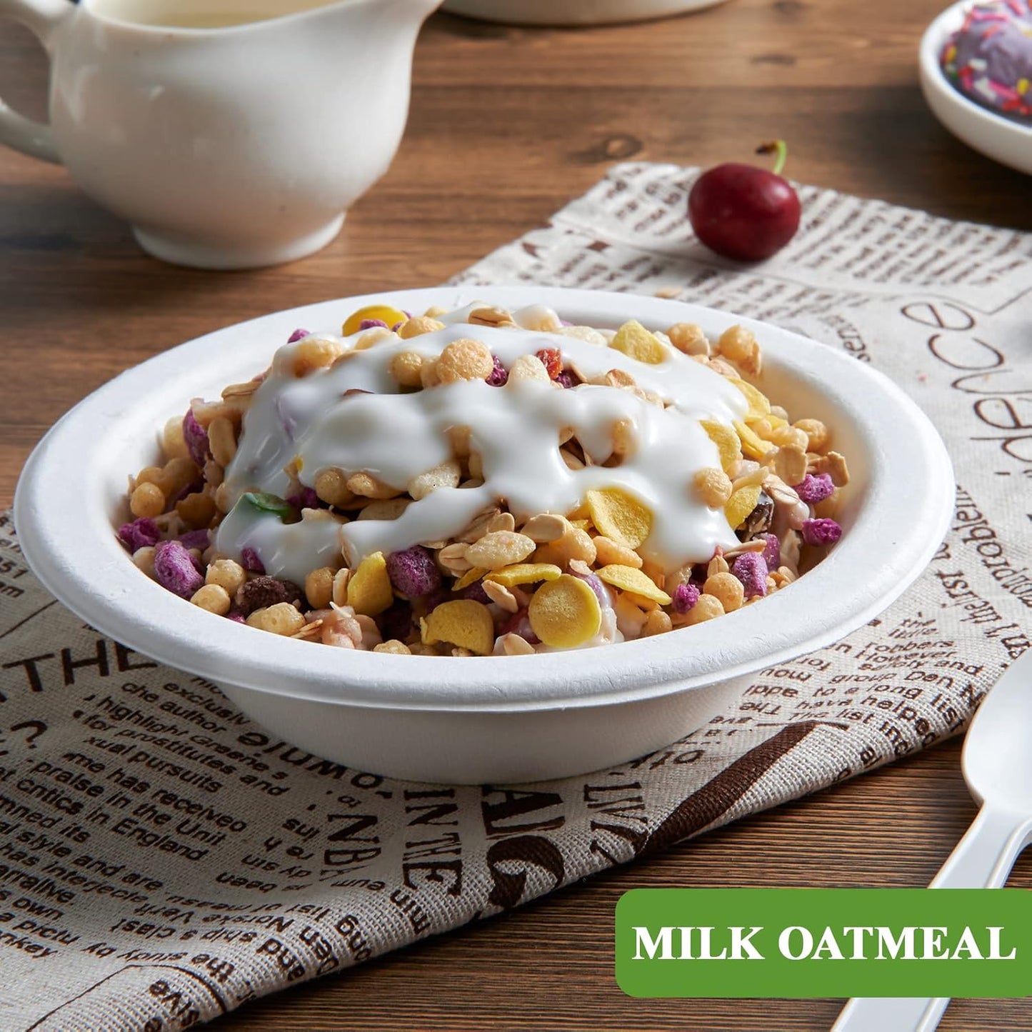 Vplus 200 Pack 16 OZ Paper Bowls, Disposable Compostable Bulk, Eco-friendly Bagasse, Heavy-duty Bowls Perfect for Milk Cereals, Snacks, Salads