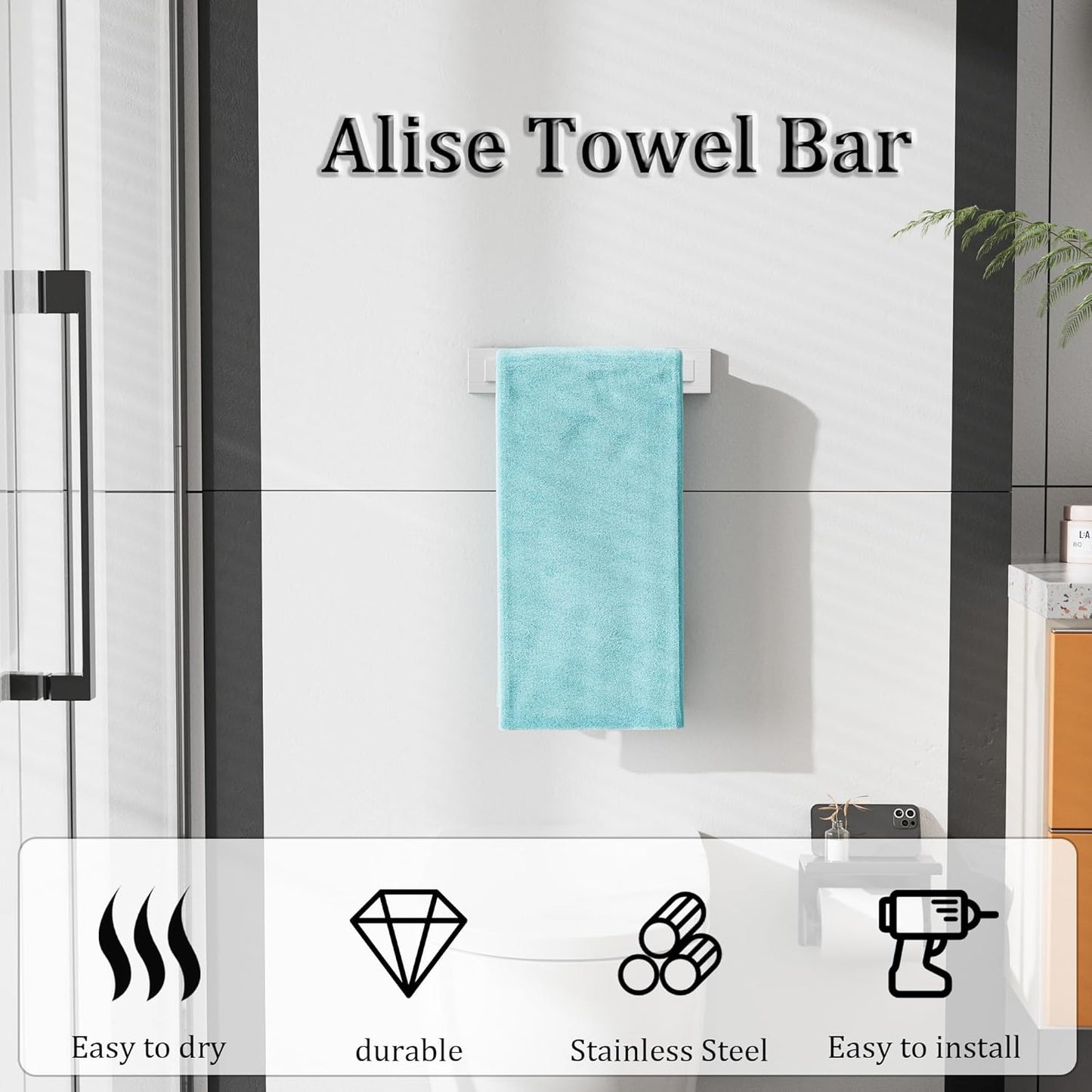 Alise Brushed Nickel Towel Bars,11.82 Inch Towel Holder Towel Racks for Bathroom and Lavatory,SUS304 Stainless Steel Hand Towel Hanger Rail Wall Mount,Useable Length 10.04 Inch Towel Bar, GYT030-LS