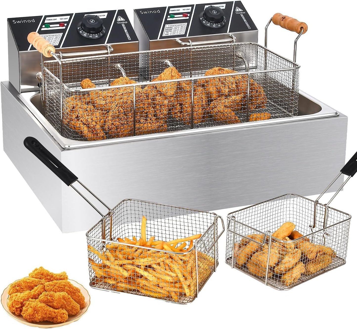 Commercial Deep Fryer with Basket for Restaurant or Home Use, 3400W 12.7QT Detachable Large Capacity Stainless Steel Countertop Electric Oil Fryer with Temperature Control