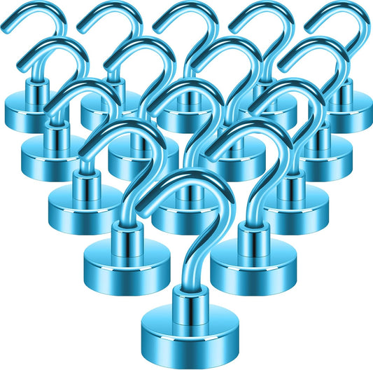 Neosmuk Magnetic Hooks,30lb+ Heavy Duty Earth Magnets with Hook for Refrigerator, Extra Strong Cruise Hook for Hanging, Magnetic Hanger for Curtain, Grill (Royalb+LUE, 15 Pack)