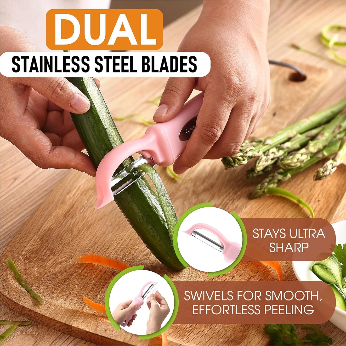 Spring Chef Premium Swivel Vegetable Peeler, Soft Grip Handle and Ultra Sharp Stainless Steel Blades - Perfect Kitchen Peeler For Veggie, Fruit, Potato, Carrot, Apple - Pink Lemonade - Set of 2