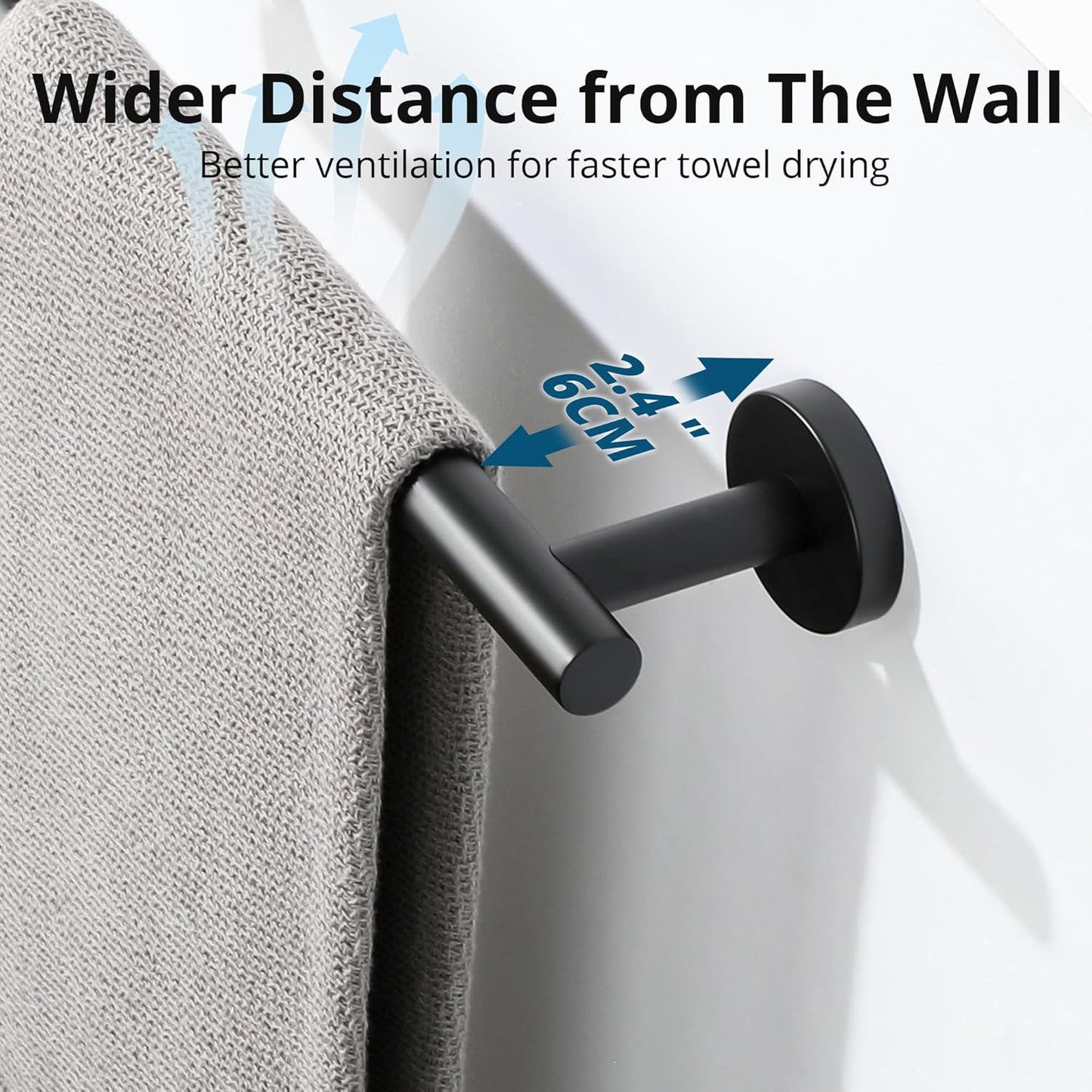 Sayayo Matte Black Hand Towel Holder for Bathroom, 12 Inch Towel Bar Towel Rack for Kitchen, Towel Ring Towel Rod Wall Mount SUS304 Stainless Steel (Hanging Length 9-Inch)