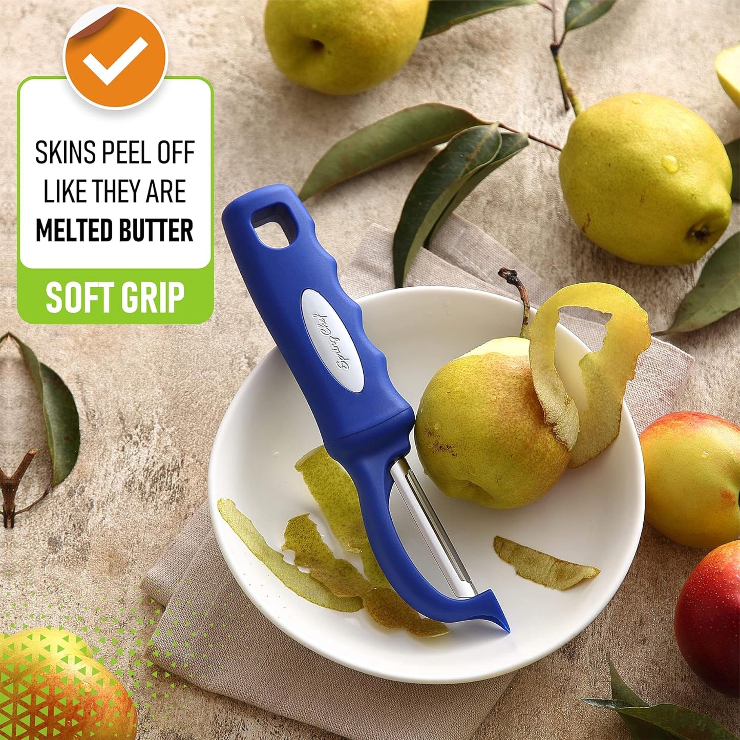 Spring Chef Stainless Steel Swivel Vegetable Peeler for Kitchen, Dishwasher Safe Potato Peelers with Comfortable Handle & Sharp Blades, Great for Apple, Carrot, Veggie, Fruit - Set of 2 - Sapphire
