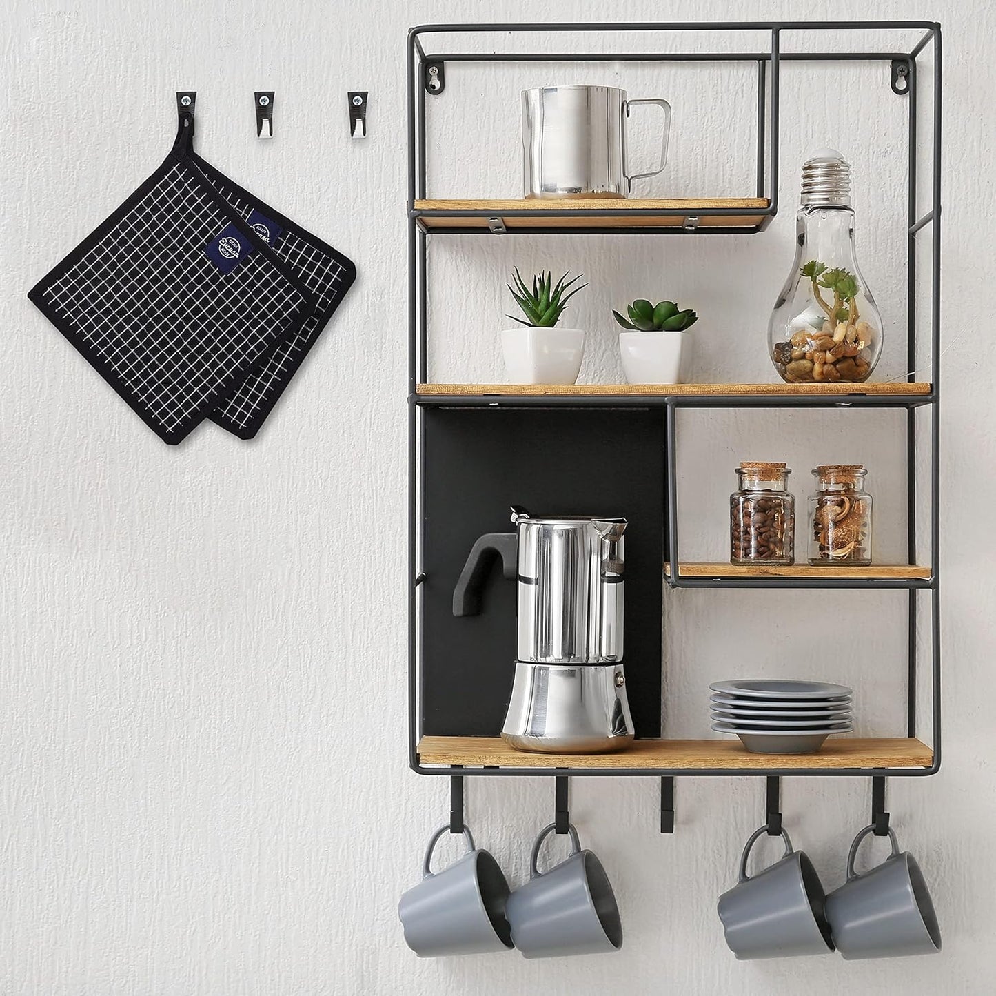 Encasa Homes 8 inches Oven Microwave Potholders (2 pc Set) for Kitchen Cooking & Baking - Heat Resistant, Thick & Safe, Protection of Hands from Hot Utensils - Butcher Checks Black