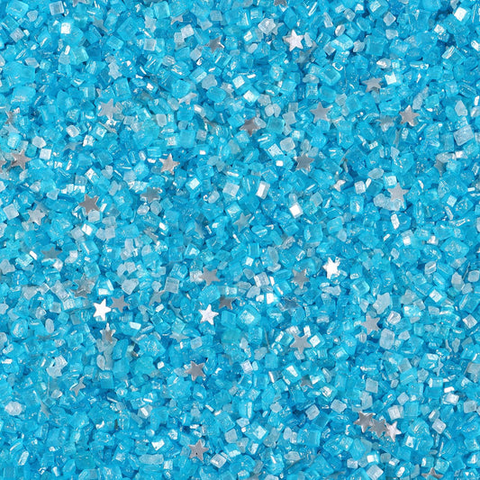 Sanding Sugar Edible Silver Glitter Stars Mix, Edible Blue Sugar Sprinkles for Cake Decorating, Sparkling Edible Sanding Sugar for Cupcake Toppers Cookie Decorations For Wedding Party Celebrations 3.5oz (Sky BLue)