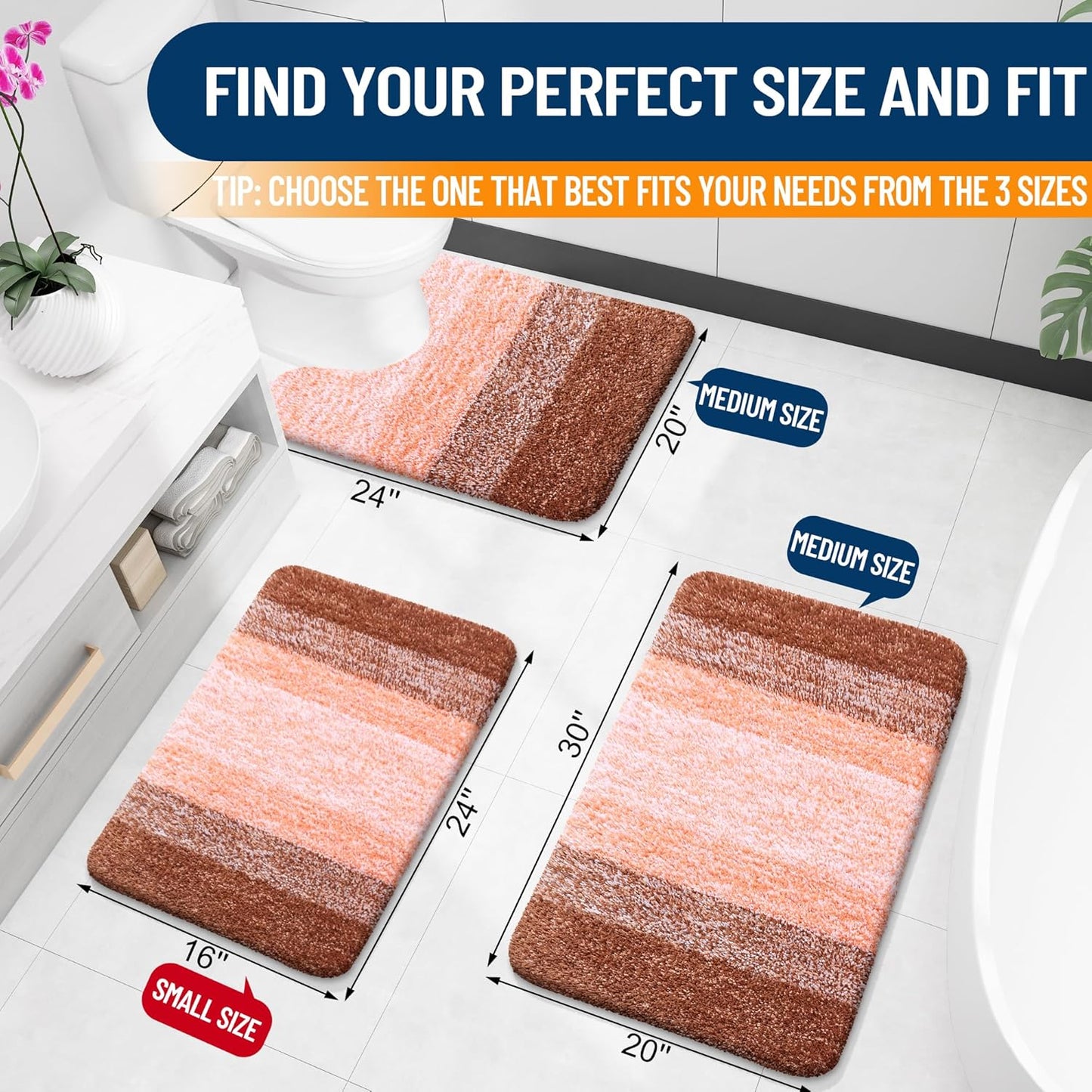 OLANLY Bathroom Rugs Mat 24x16, Extra Soft Absorbent Microfiber Bath Rugs, Rubber Backing, Quick Dry, Machine Washable Bath Mats for Bathroom Floor, Tub and Shower, Home Decor Accessories, Orange