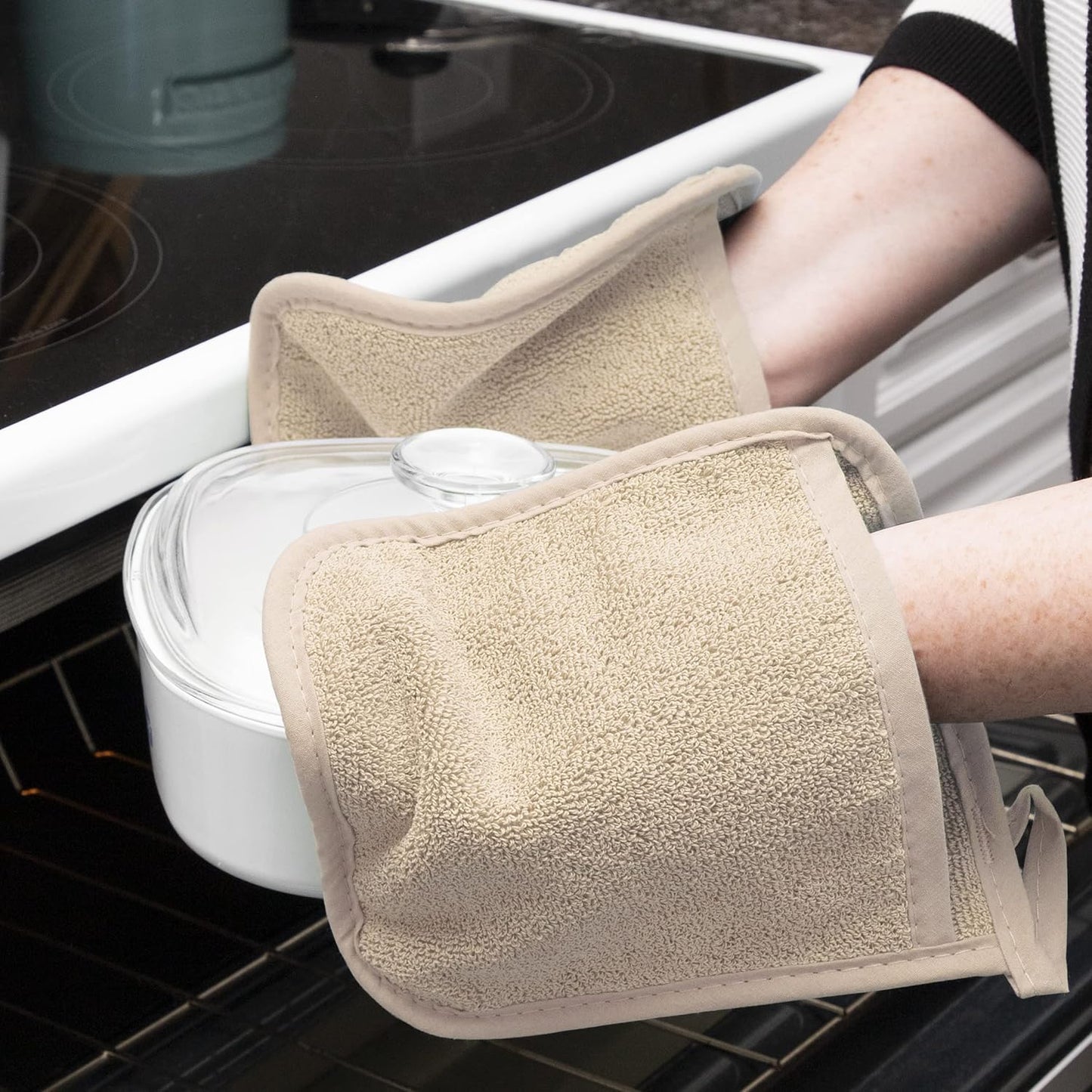 RITZ Terry Pocket Mitt & Hot Pad: Unparalleled Heat Resistant, Durable 100% Cotton – Ergonomically Designed for Optimal Grip – Easy-Care Machine Washable – 2-Pack, Latte