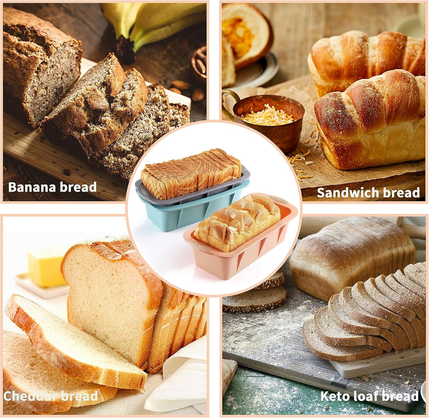 3PCS Silicone Bread Loaf Pan, Non-Stick Bread Pans for Baking, Easy Release Loaf Pan, Great for Homemade Bread, Cakes, Brownies, Dishwasher Safe (3 Colors, Nesting Design)