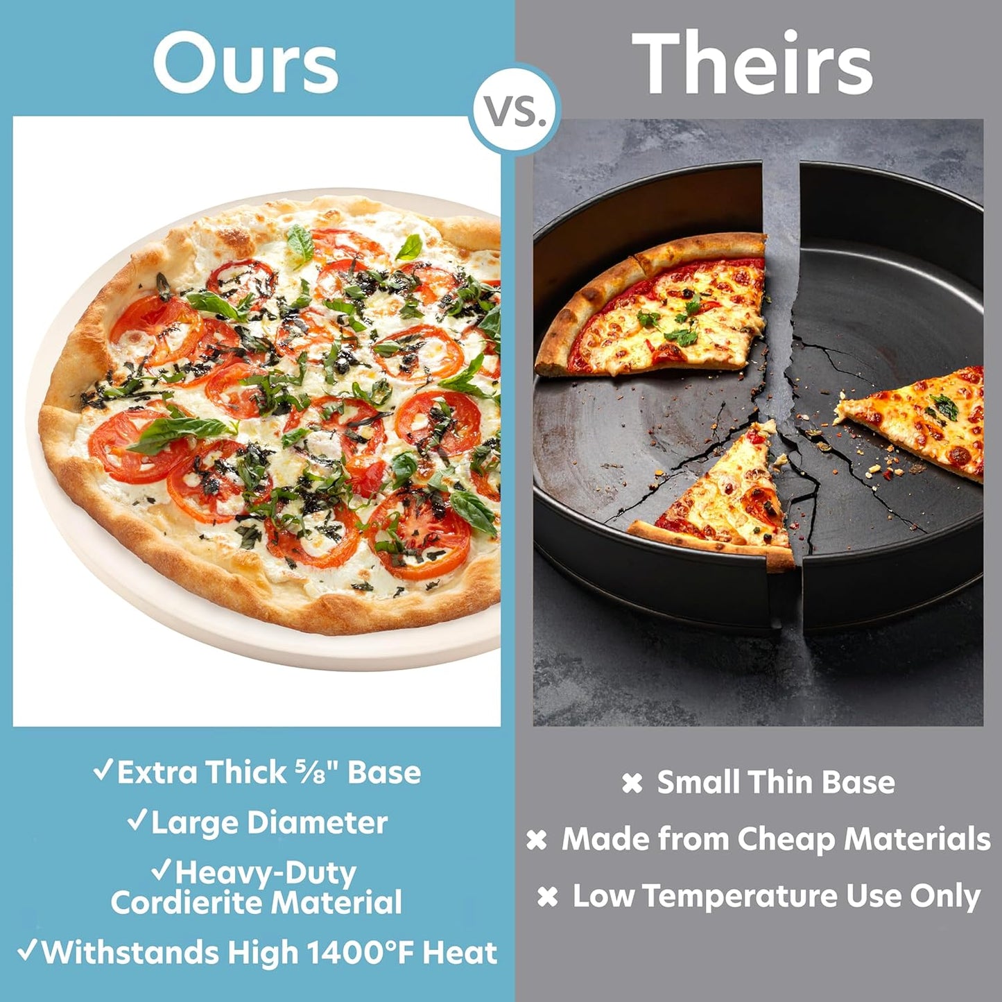 Pizza Stone for Oven, Grill, BBQ - Round 5/8 Inch Extra Thick Baking Stone w/Safe & Even Heating - XL 16.5" Pan for Crispy Crust, Made of Heavy Duty Cordierite can Withstand 550+ Degrees Fahrenheit