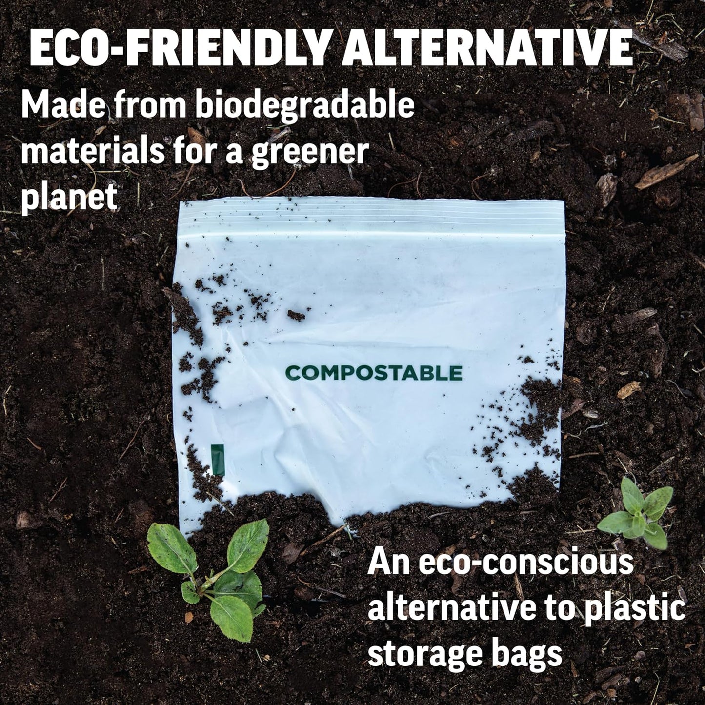 Zenlogy Home Compostable Resealable Sandwich Bags (7"x7"), Microwave & Freezer Safe, Organic Food Storage Container, 100 Count