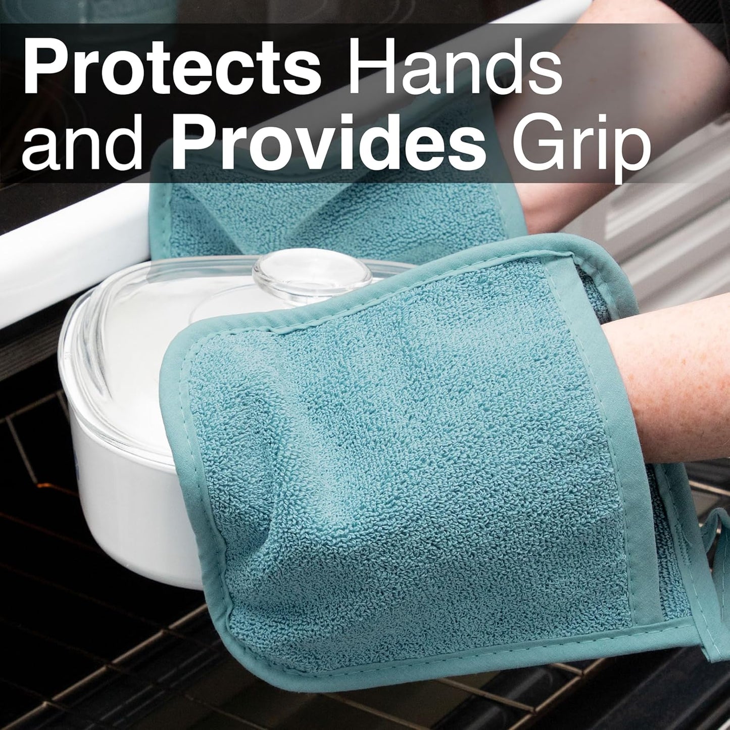 RITZ Terry Pocket Mitt & Hot Pad: Unparalleled Heat Resistant, Durable 100% Cotton,Ergonomically Designed for Optimal Grip, Easy-Care Machine Washable 4-Pack, Dew