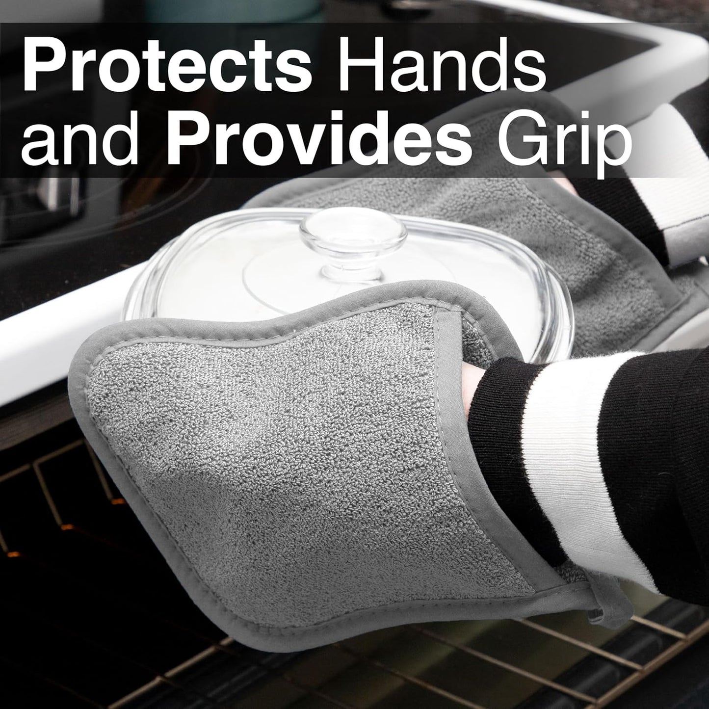 RITZ Terry Pocket Mitt & Hot Pad: Unparalleled Heat Resistant, Durable 100% Cotton,Ergonomically Designed for Optimal Grip, Easy-Care Machine Washable 4-Pack, Titanium Grey
