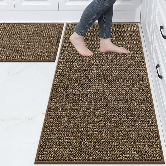 BEQHAUSE Kitchen Rugs and Mats 2PCS, Non-Slip Kitchen Mats for Floor, Absorbent and Stain Resistant Kitchen Runner, Machine Washable Rugs for Kitchen, Laundry & Sink, 24"x36"+24"x60", Brown