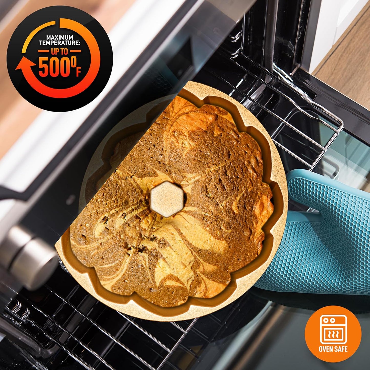 NutriChef 9-Inch Cake Pan - Heavy Die Cast Aluminum Cake Baking Mold with 2 Layers of Professional Nonstick Coating - Fluted Flow Design for Uniform Baking & Browning, Dishwasher Safe - Gold