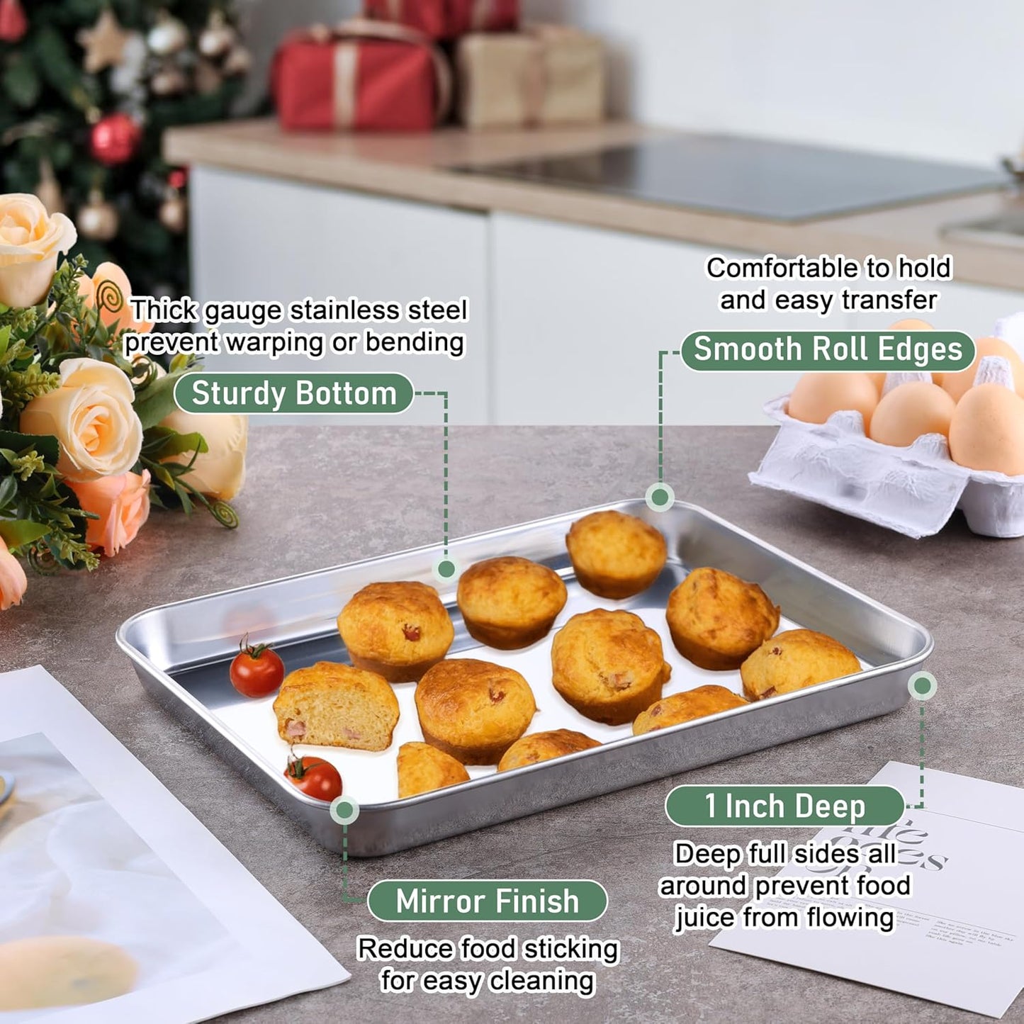 Homikit Cookie Sheet with Rack, 10 x 8 Inch Stainless Steel Small Baking Sheet with Wire Rack Set for Baking Roasting Cooling, Small Toaster Oven Pan Bacon Tray, Non-Toxic & Dishwasher Safe