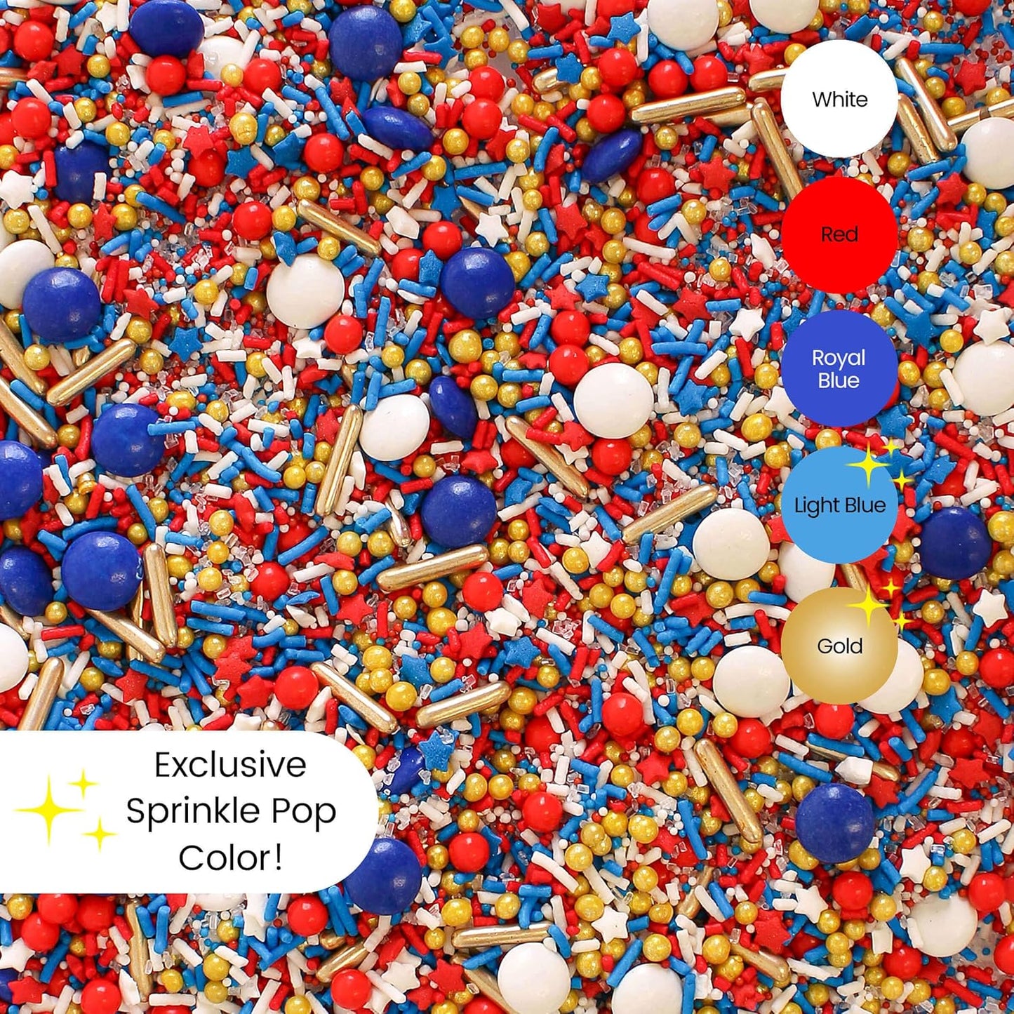 Sprinkle Pop Old Glory Sprinkle Mix| Red White Blue Sprinkles with Gold Metallics| Decorating Patriotic Sprinkles Made in USA for 4th of July Independence Day Cakes Cupcakes Donuts Cookies, 4oz